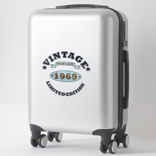 Born in 1969 vintage birthday gift sticker (Suitcase)