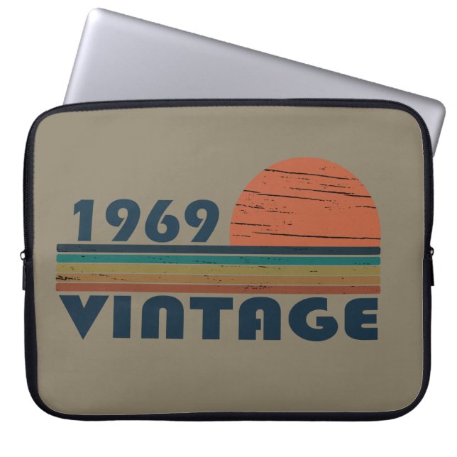 Born in 1969 vintage birthday laptop sleeve (Front)