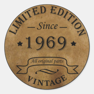 Born in 1969 vintage birthday party classic round sticker