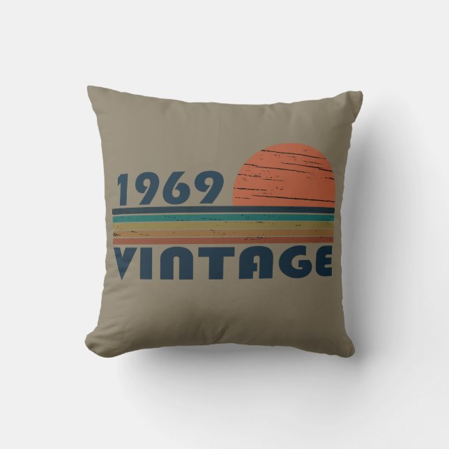 Born in 1969 vintage birthday throw pillow (Front)