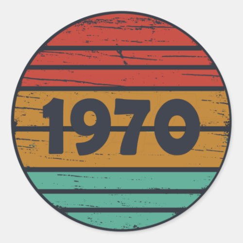 Born in 1970 vintage birthday classic round sticker