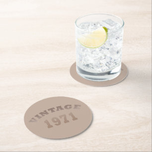 Born in 1971 elegant modern vintage birthday party round paper coaster