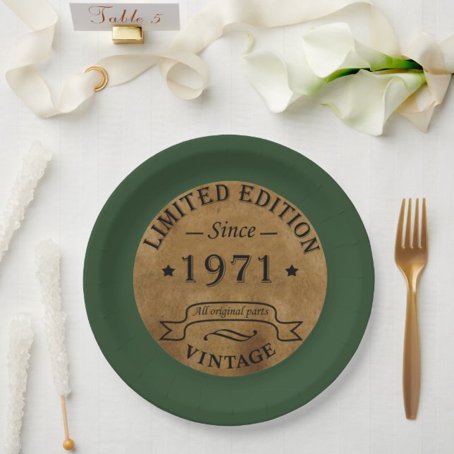 Born in 1971 vintage birthday paper plates (Wedding)