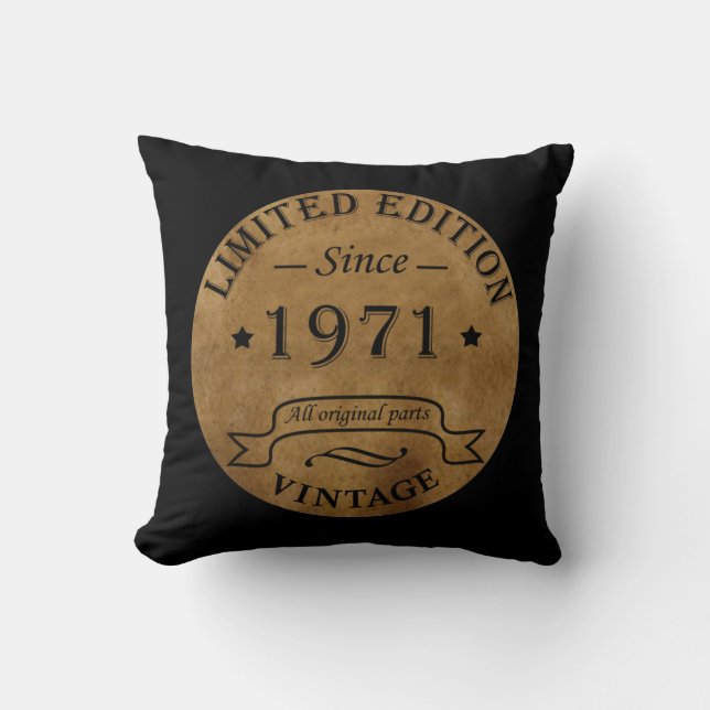 Born in 1971 vintage birthday throw pillow (Front)
