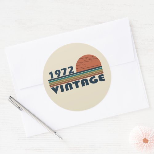 born in 1972 vintage birthday classic round sticker