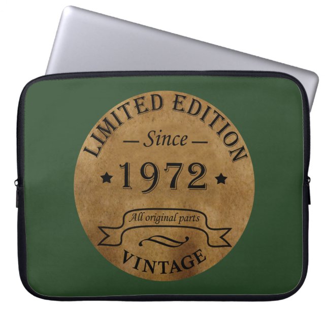 born in 1972 vintage birthday laptop sleeve (Front)