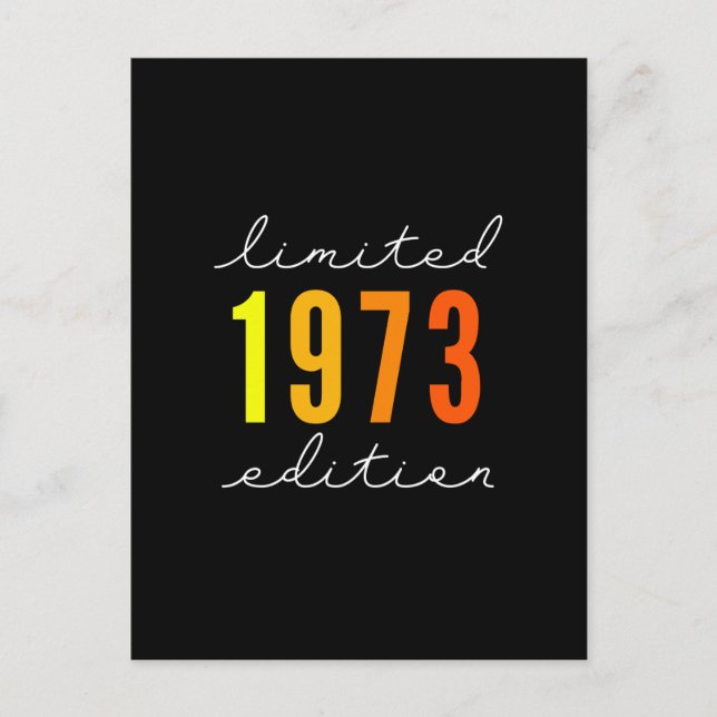 Born in 1973 birthday gifts postcard (Front)