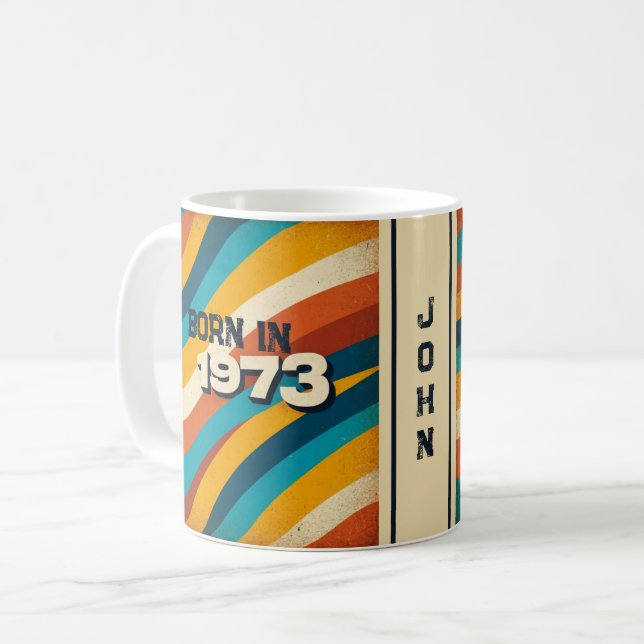 Born in 1973 Personalized Mug - 70s Groovy Stripes (Front Left)