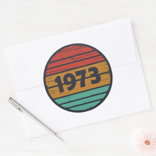 born in 1973 vintage birthday classic round sticker