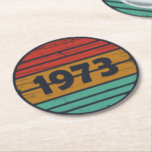 Born in 1973 vintage birthday gift round paper coaster