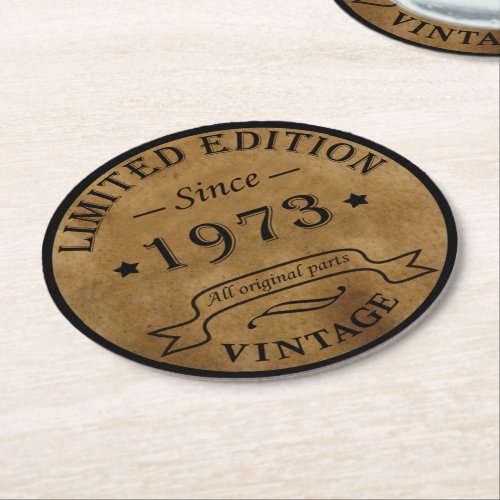 Born in 1973 vintage birthday round paper coaster