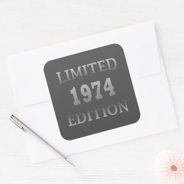 Born in 1974 birthday party square sticker (Envelope)