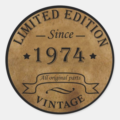 Born in 1974 vintage 50th birthday classic round sticker