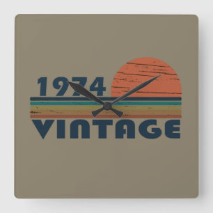 Born in 1974 vintage 50th birthday gift square wall clock
