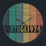 Born in 1974 vintage 50th birthday large clock<br><div class="desc">You can add some originality to your wardrobe with this limited edition original sunset vintage retro-looking birthday design with awesome typography font lettering, it is a great gift idea for men, women, husband, wife girlfriend, and a boyfriend who will love this one-of-a-kind artwork. The best unique and funny holiday present...</div>