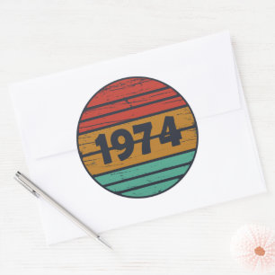 Born in 1974 vintage 50th birthday party classic round sticker