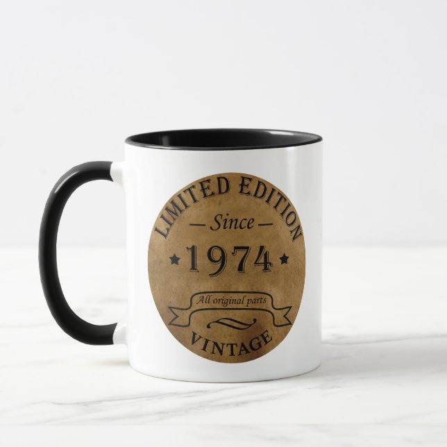 Born in 1974 vintage birthday gift mug (Left)