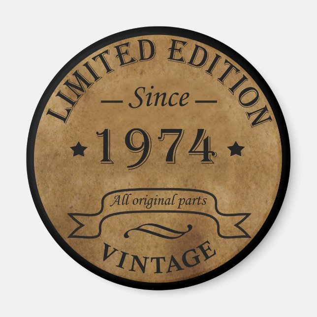 Born in 1974 vintage birthday magnet (Front)
