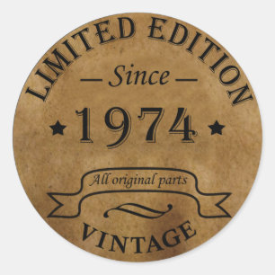 Born in 1974 vintage birthday party classic round sticker