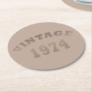 Born in 1974 vintage birthday party round paper coaster