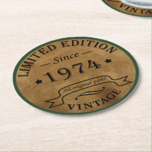 Born in 1974 vintage birthday round paper coaster