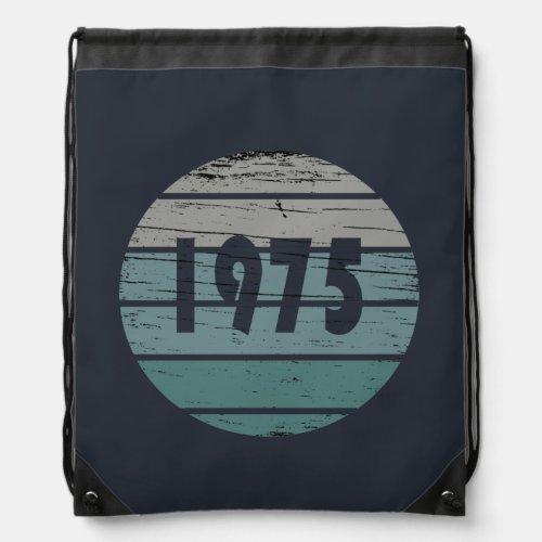 Born in 1975 vintage 49th birthday blue drawstring bag