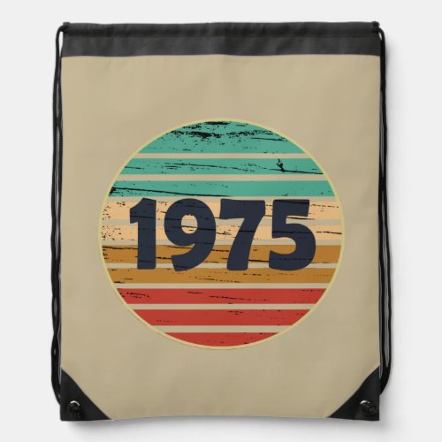 Born in 1975 vintage 49th birthday drawstring bag