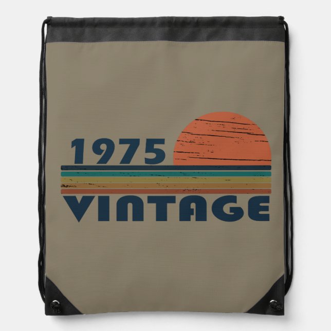 Born in 1975 vintage birthday gift drawstring bag (Front)