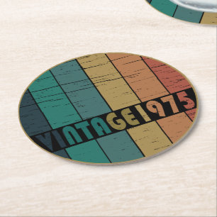 born in 1975 vintage birthday party round paper coaster