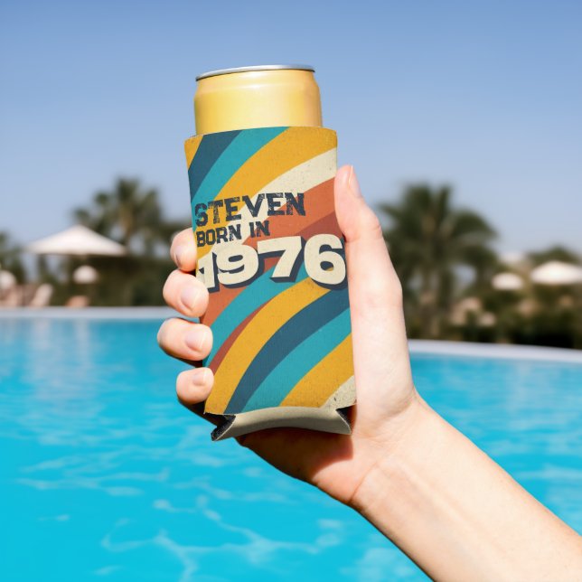 Born in 1976 Personalized Classic 70s Retro Look Seltzer Can Cooler (In Situ Pool)