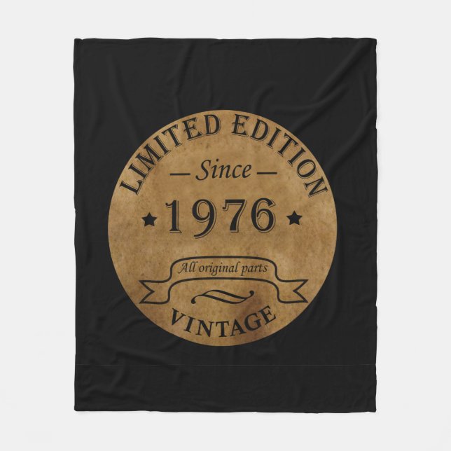 Born in 1976 vintage birthday fleece blanket (Front)