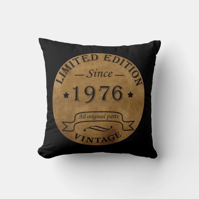Born in 1976 vintage birthday throw pillow (Front)