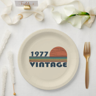Born in 1977 elegant vintage birthday party paper plates