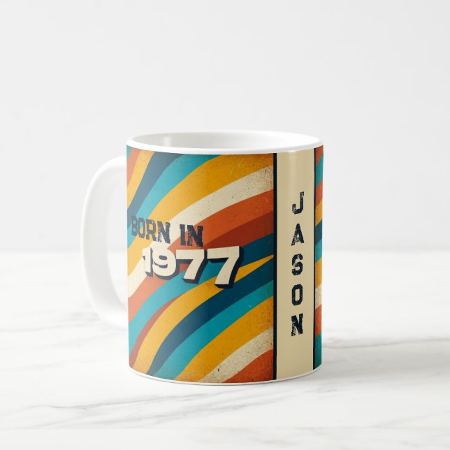 Born in 1977 Personalized Mug - 70s Groovy Stripes (Front Left)