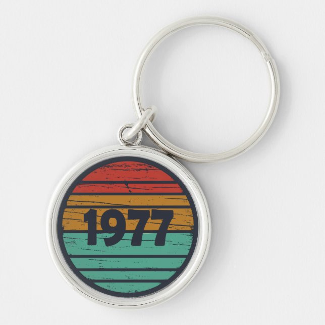 Born in 1977 vintage birthday gift keychain (Front)