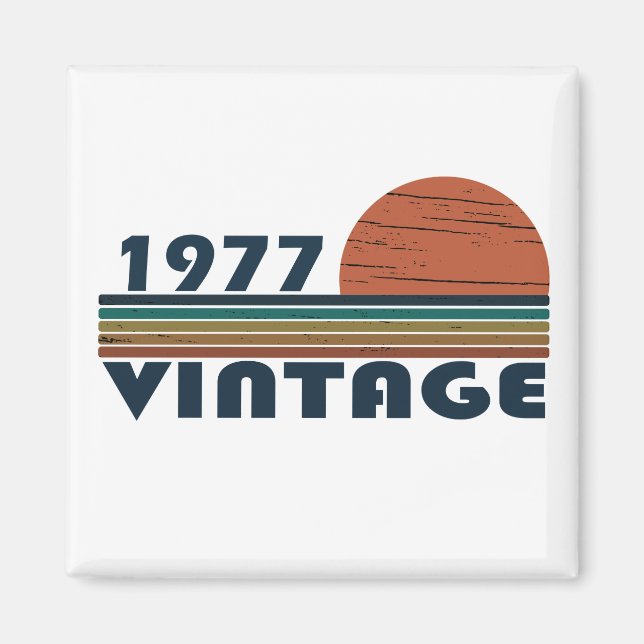 Born in 1977 vintage birthday gift magnet (Front)
