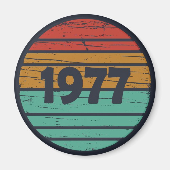 Born in 1977 vintage birthday gift magnet (Front)
