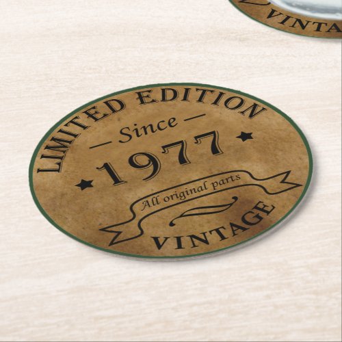 Born in 1977 vintage birthday round paper coaster