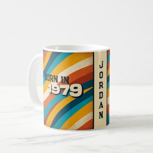 Born in 1979 Personalized Mug - 70s Groovy Stripes (Front Left)