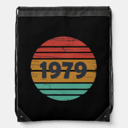 Born in 1979 vintage 45th birthday drawstring bag