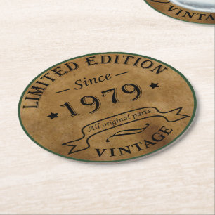 Born in 1979 vintage birthday round paper coaster