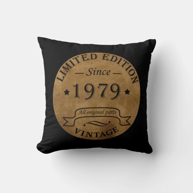 Born in 1979 vintage birthday throw pillow (Front)