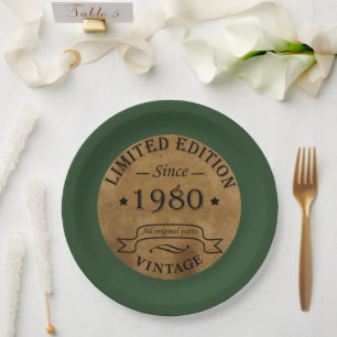 Born in 1980 victorian vintage birthday party paper plates
