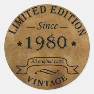 Born in 1980 vintage birthday classic round sticker