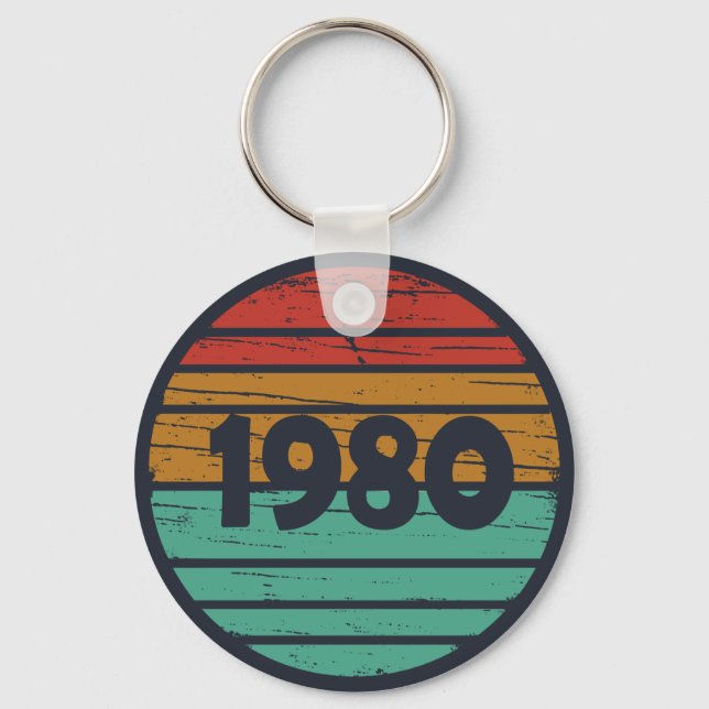 Born in 1980 vintage birthday gift keychain (Front)