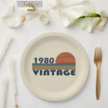 Born in 1980 vintage birthday gift paper plates<br><div class="desc">This vintage classic graphic design with awesome typography font lettering can add originality to your wardrobe collection. It is a great gift idea for men, women, husbands, wives, girlfriends, and boyfriends who will love this one-of-a-kind artwork. It is the best and most funny holiday present for your happy birthday party....</div>