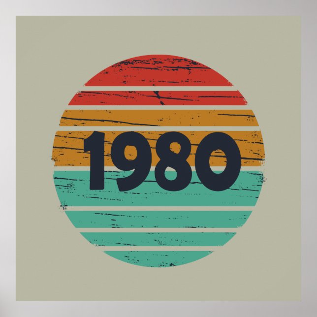 Born in 1980 vintage birthday gift poster (Front)