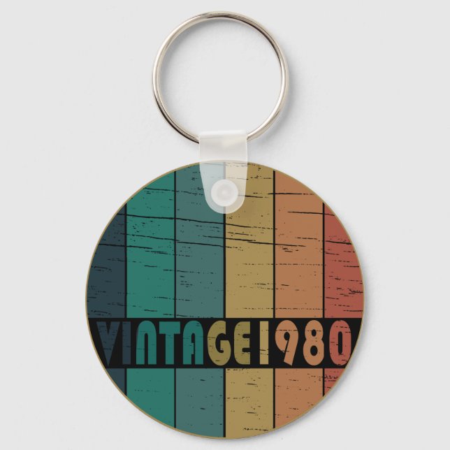Born in 1980 vintage birthday keychain (Front)