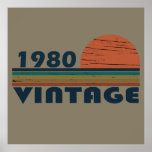 Born in 1980 vintage birthday poster<br><div class="desc">You can add some originality to your wardrobe with this original 1980 vintage sunset retro-looking birthday design with awesome colors and typography font lettering, is a great gift idea for men, women, husband, wife girlfriend, and a boyfriend who will love this one-of-a-kind artwork. The best amazing and funny holiday present...</div>
