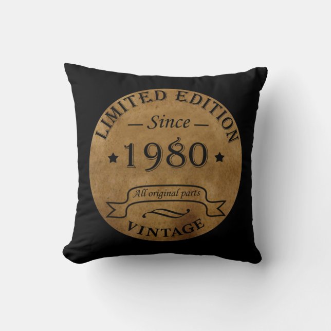 Born in 1980 vintage birthday throw pillow (Front)